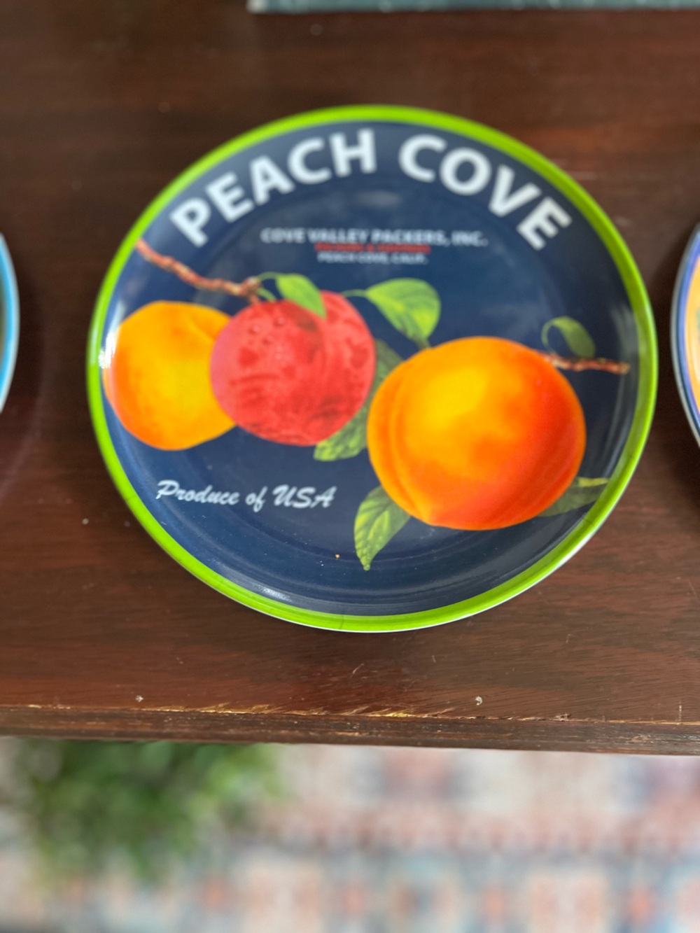 Beautiful Hard Plastic Plates - Peach, Pear, Grape, Mixed Fruit Designs Set of 4
